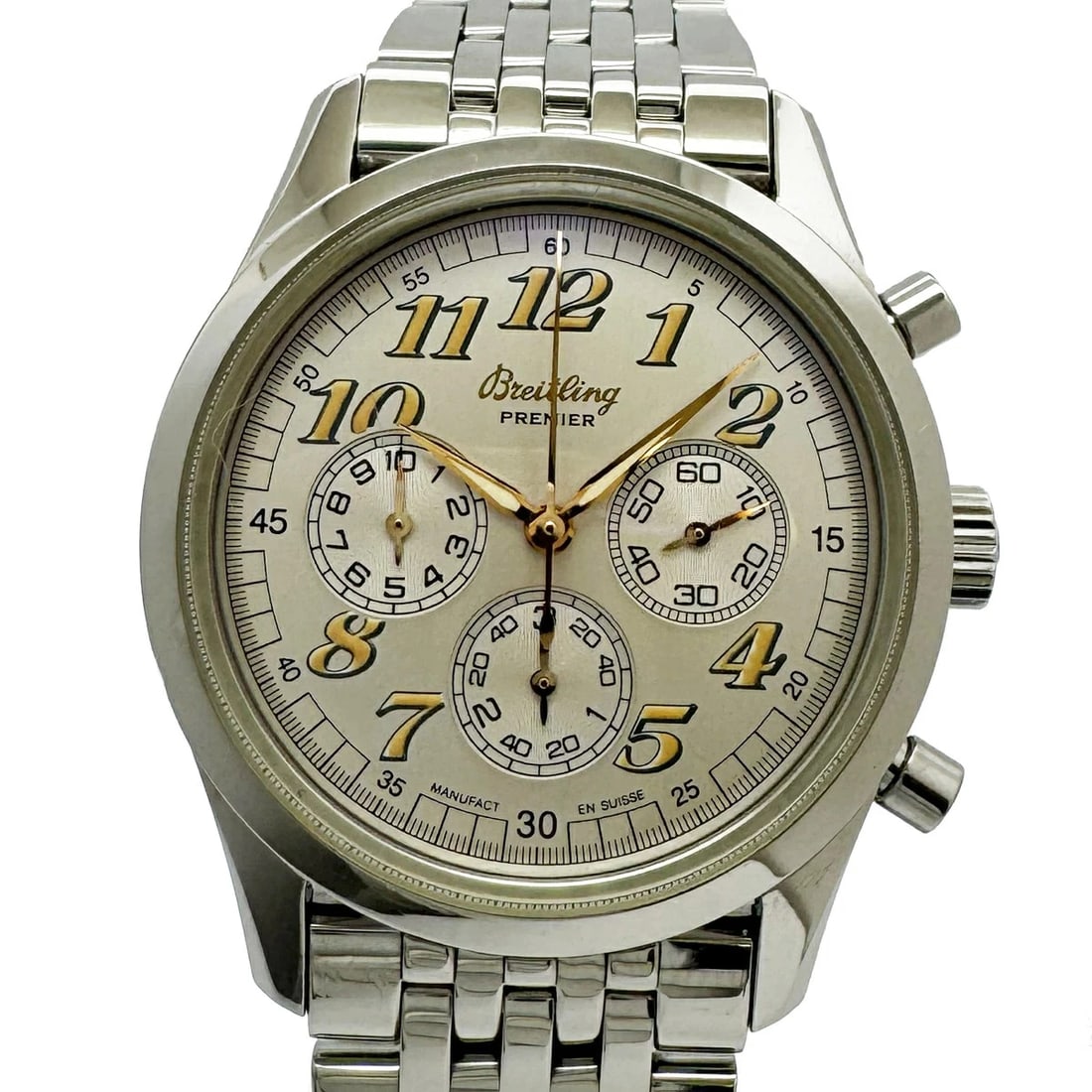 BREITLING WATCH NAVITIMER PREMIER CHRONOGRAPH WATCH: Breitling Watch Navitimer Premier Chronograph Watch Brand: BREITLING Type/Style: Wristwatch Material: SS Color: SILVER DIAL Size: Case size: 36mm Wrist size: Approx. 18.5cm Accessories: None