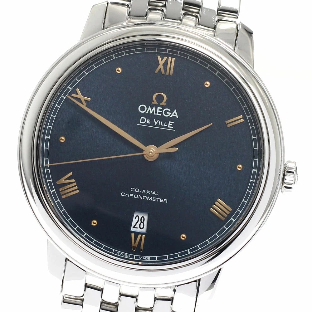 OMEGA WATCH DE VILLE PRESTIGE DATE AUTOMATIC WATCH: Omega Watch De Ville Prestige Date Automatic Watch Brand: OMEGA Type/Style: Wristwatch Material: SS Color: NAVY DIAL Size: Case size: 40mm Wrist size: Approx. 19.5cm Accessories: None Acce