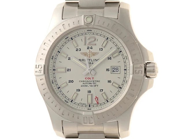 BREITLING WATCH COLT AUTOMATIC DATE WHITE DIAL WATCH: Breitling Watch Colt Automatic Date White Dial Watch Brand: BREITLING Type/Style: Wristwatch Material: SS Color: WHITE DIAL Size: Case size: 49.7mm Wrist size: Approx. 19.5cm Accessories: None
