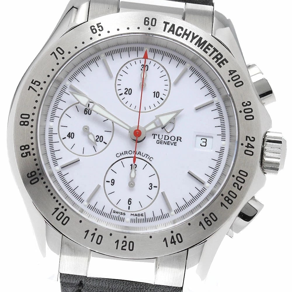 TUDOR WATCH CHRONO-TIK DATE AUTOMATIC CHRONOGRAPH WATCH: Tudor Watch Chrono-Tik Date Automatic Chronograph Watch Brand: TUDOR Type/Style: Wristwatch Material: SS Color: WHITE DIAL Size: Case size: 41mm Wrist size: Approx. 18.5cm Accessories: None