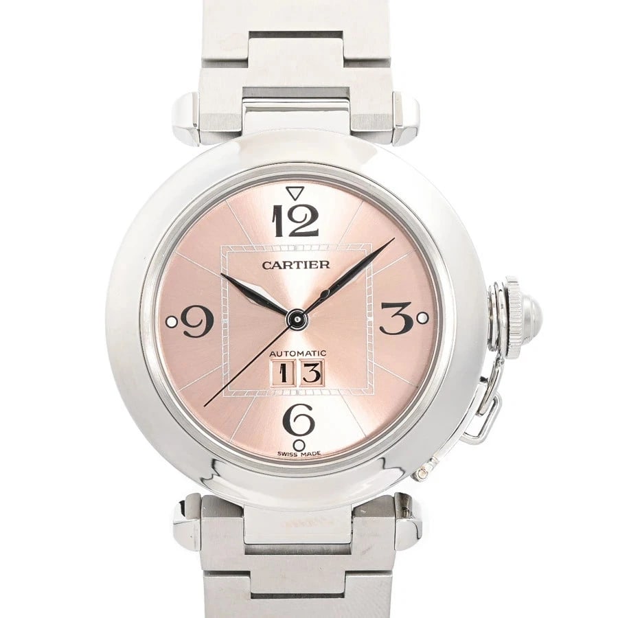 CARTIER WATCH PASHA C BIG DATE AUTOMATIC DATE PINK DIAL WATCH: Cartier Watch Pasha C Big Date Automatic Date Pink Dial Watch Brand: CARTIER Type/Style: Wristwatch Material: SS Color: PINK DIAL Size: Case size: 35mm Wrist size: Approx. 19cm Accessories: None <