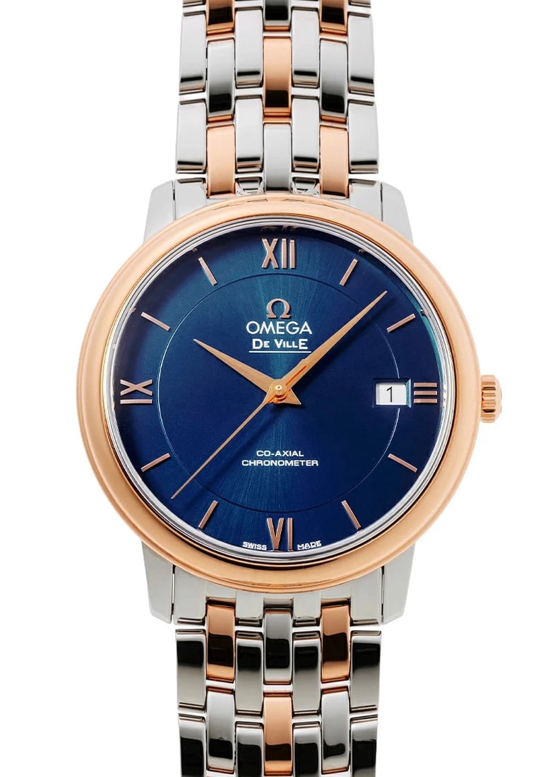 OMEGA WATCH DE VILLE RED GOLD/SS BLUE AUTOMATIC WATCH: Omega Watch De Ville Red Gold/Ss Blue Automatic Watch Brand: OMEGA Type/Style: Wristwatch Material: 18k red gold and stainless steel Color: BLUE Size: Case size: 36.8mm Wrist size: 17.5cm
