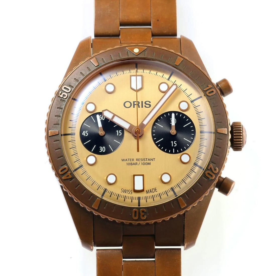 ORIS WATCH DIVERS AUTOMATIC GOLD BRONZE WATCH: Oris Watch Divers Automatic Gold Bronze Watch Brand: ORIS Type/Style: Wristwatch Material: Bronze Color: GOLD Size: Case size: 43mm Wrist size: 18.5cm Accessories: None Accessories Notice: When
