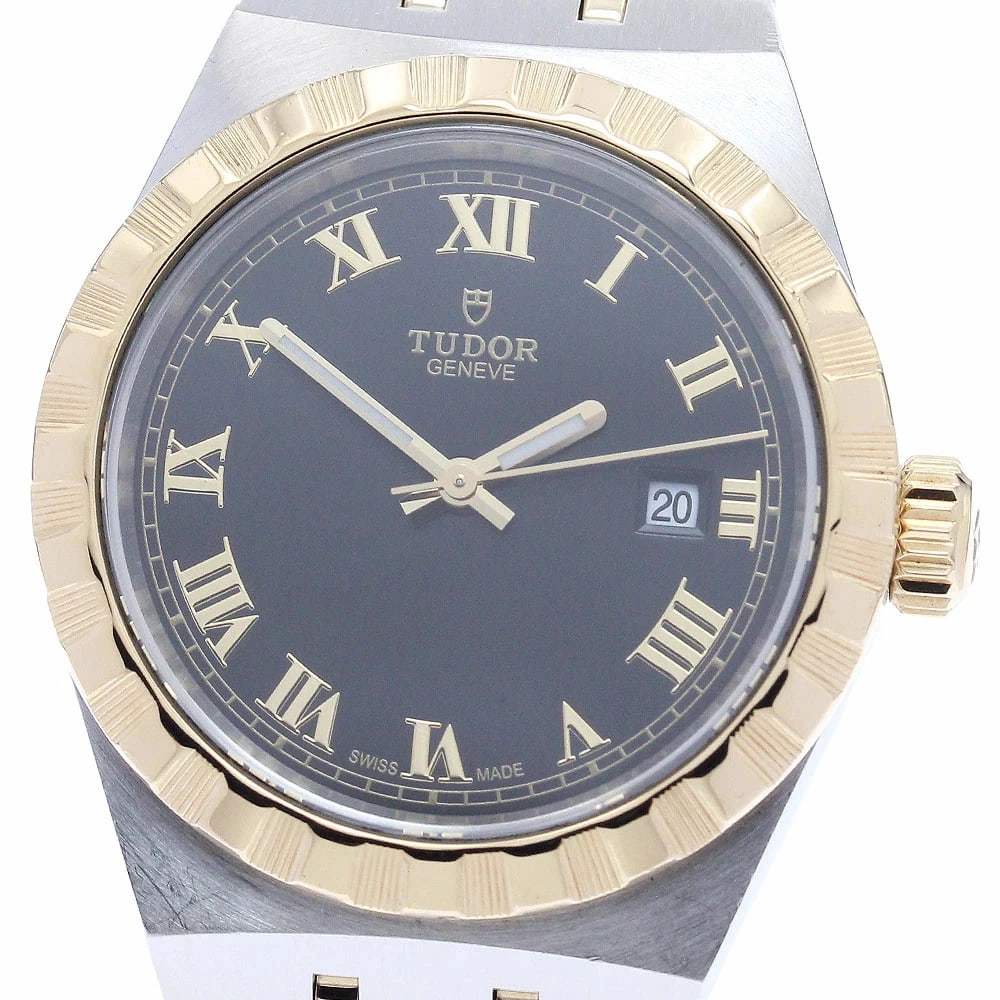 TUDOR WATCH ROYAL DATE YG COMBINATION AUTOMATIC WATCH: Tudor Watch Royal Date Yg Combination Automatic Watch Brand: TUDOR Type/Style: Wristwatch Material: Stainless Steel/Yellow Gold Color: BLACK DIAL Size: Case size: 28mm Wrist size: Approx. 15.5cm