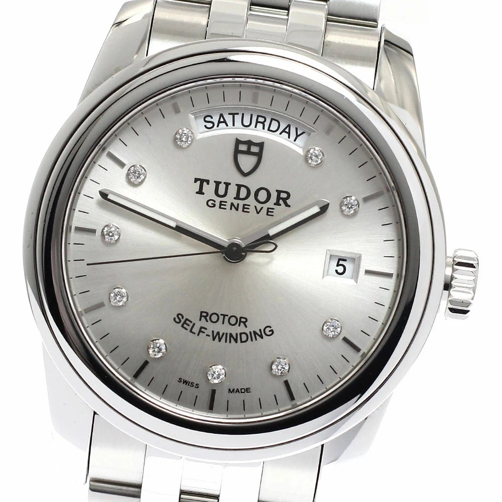 TUDOR WATCH GLAMOUR DATE DAY AUTOMATIC SILVER DIAL WATCH: Tudor Watch Glamour Date Day Automatic Silver Dial Watch Brand: TUDOR Type/Style: Wristwatch Material: SS Color: SILVER DIAL Size: Case size: 39mm Wrist size: Approx. 19cm Accessories: None