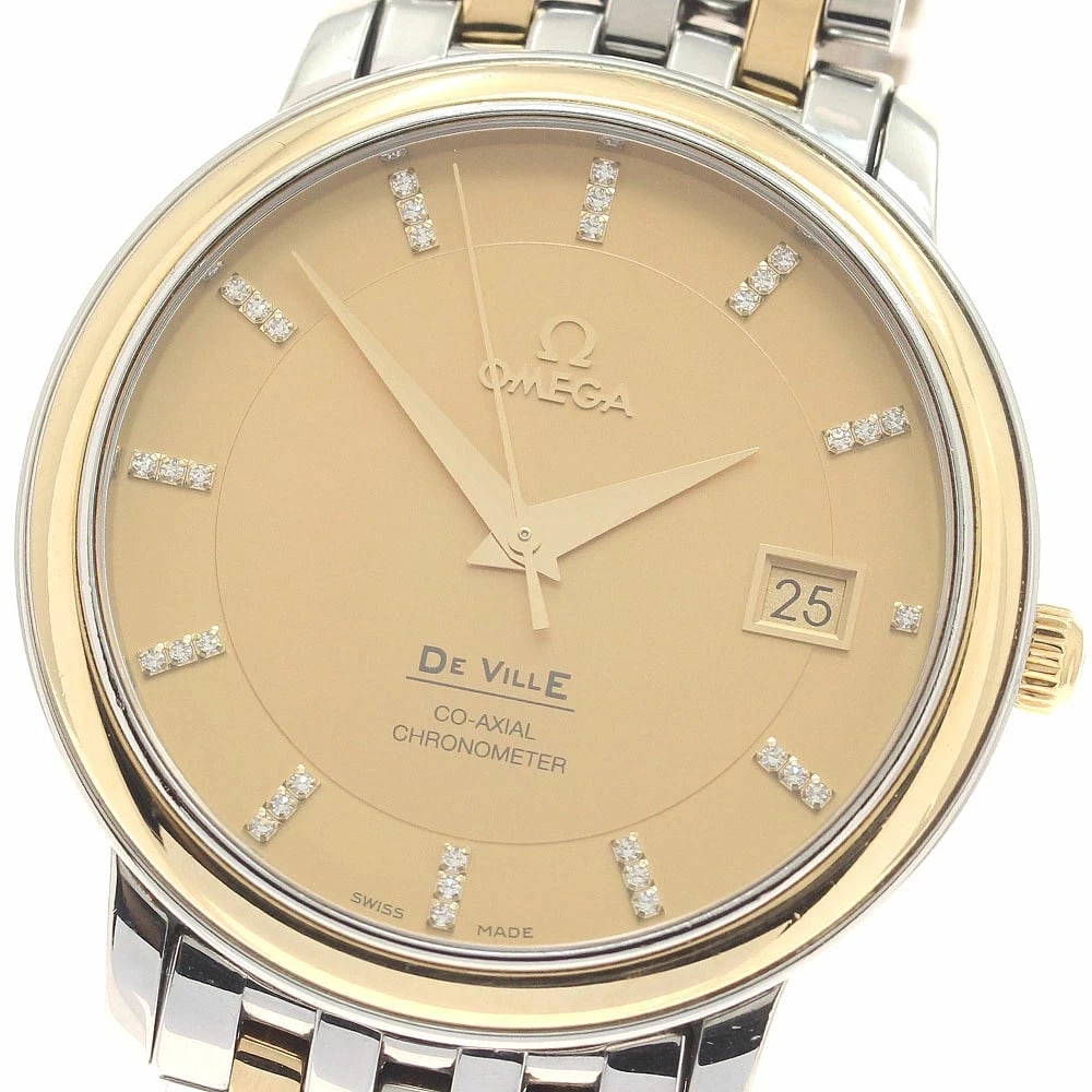 OMEGA DE VILLE PRESTIGE AUTOMATIC DIAMOND WATCH: Omega De Ville Prestige Automatic Diamond Watch Brand: OMEGA Type/Style: Wristwatch Material: Stainless Steel/Yellow Gold Color: GOLD Size: Case size: 36mm Wrist size: Approx. 19.5cm Accessories: