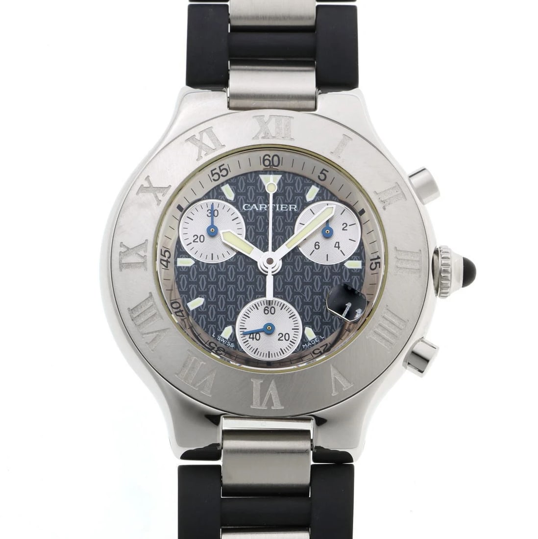 CARTIER WATCH MUST CHRONOSCAPH QUARTZ CHRONOGRAPH WATCH: Cartier Watch Must Chronoscaph Quartz Chronograph Watch Brand: CARTIER Type/Style: Wristwatch Material: Stainless Steel / Rubber Color: BLACK DIAL Size: Case size: 38.5mm Wrist size: 19cm