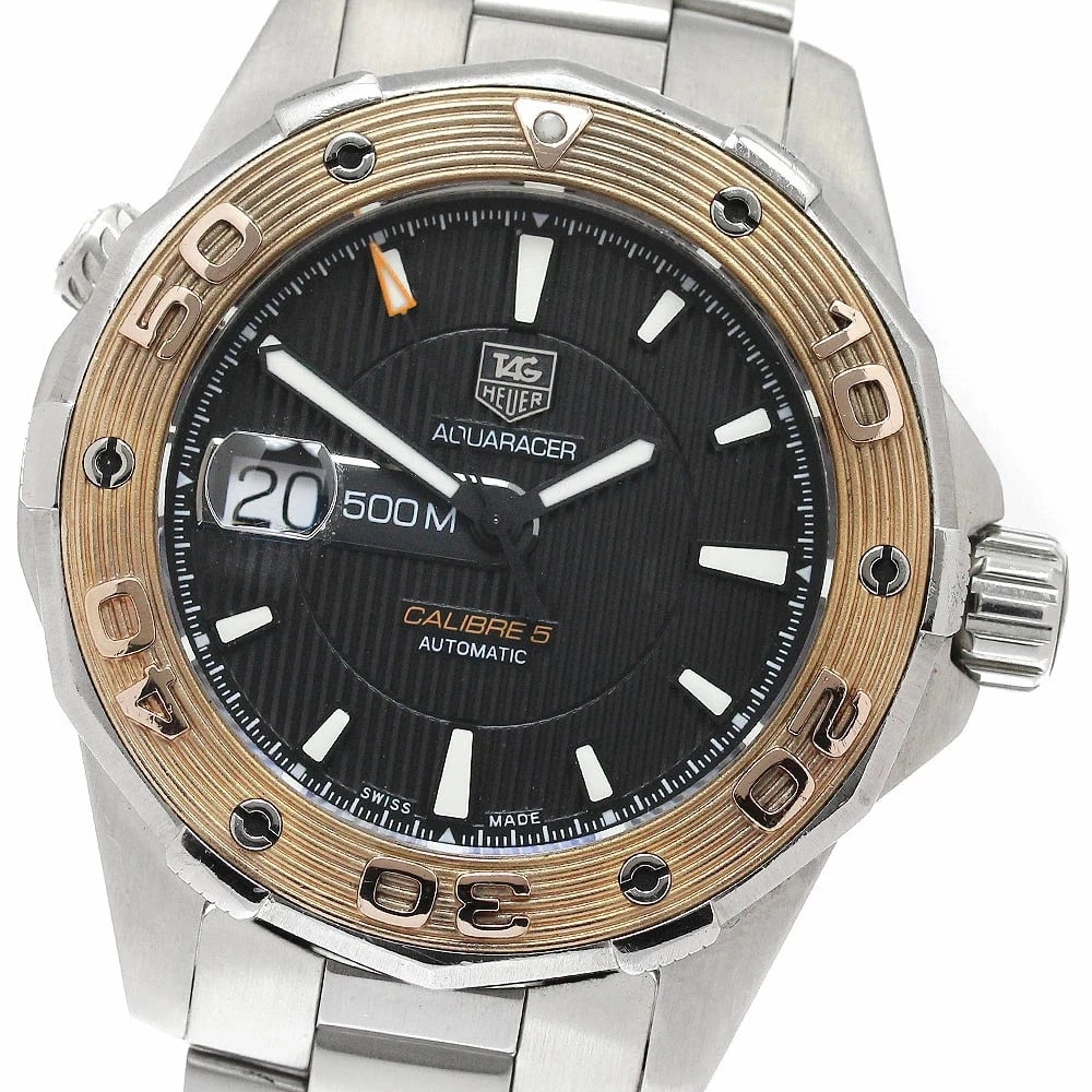 TAG HEUER WATCH AQUARACER CALIBER DATE AUTOMATIC WATCH: Tag Heuer Watch Aquaracer Caliber Date Automatic Watch Brand: TAG HEUER Type/Style: Wristwatch Material: SS/PG Color: BLACK Size: Case size: 43mm Wrist size: Approx. 19cm Accessories: None
