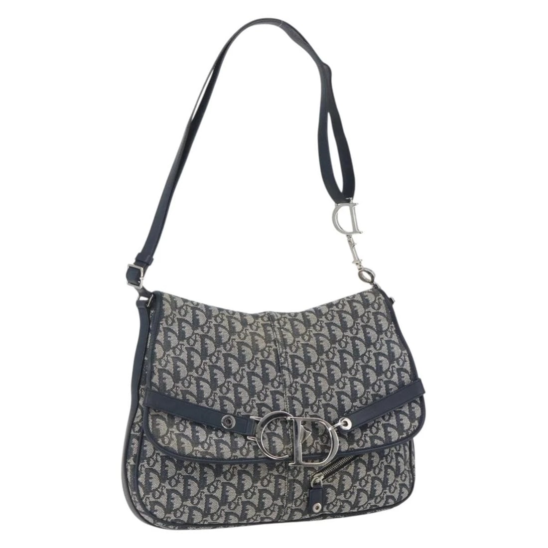 CHRISTIAN DIOR TROTTER CANVAS SHOULDER BAG NAVY: Christian Dior Trotter Canvas Shoulder Bag Navy Brand: Christian Dior Type/Style: Shoulder Bag Material: Trotter Canvas Color: Navy/Silver Size: W13.0 x H9.4 x D2.0inch(Approx) Accessories: None <