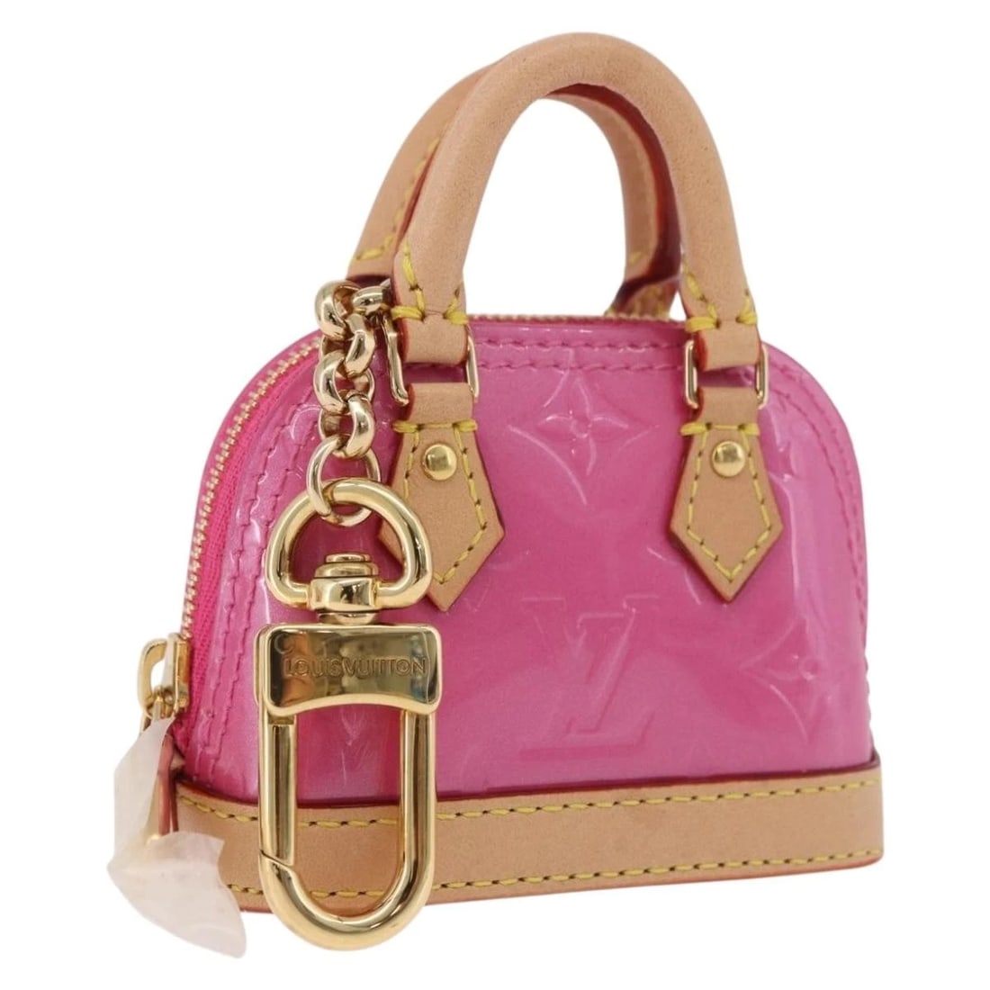 LOUIS VUITTON MONOGRAM VERNIS MICRO ALMA BAG CHARM: LOUIS VUITTON Monogram Vernis Micro Alma Bag Charm Brand: LOUIS VUITTON Type/Style: Bag Charm Material: Patent Leather Color: Pink Size: W3.1inch(Approx) Accessories: None Accessories Noti