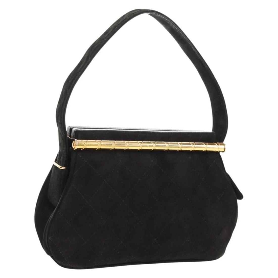 CHANEL MATELASSE HAND BAG SUEDE BLACK GOLD: CHANEL Matelasse Hand Bag Suede Black Gold Brand: CHANEL Type/Style: Hand Bag Material: Suede Color: Black/Gold Size: W7.5 x H5.5 x D2.8inch(Approx) Accessories: None Accessories Notice: W