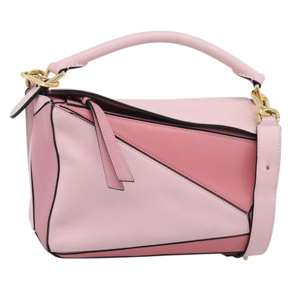 LOEWE PUZZLE SMALL HAND BAG LEATHER 2WAY PINK GOLD TONE: LOEWE Puzzle Small Hand Bag Leather 2way Pink Gold Tone Brand: LOEWE Type/Style: Hand Bag Material: Leather Color: Pink/Gold Tone Size: W9.4 x H6.3 x D5.9inch(Approx) Accessories: None Acc