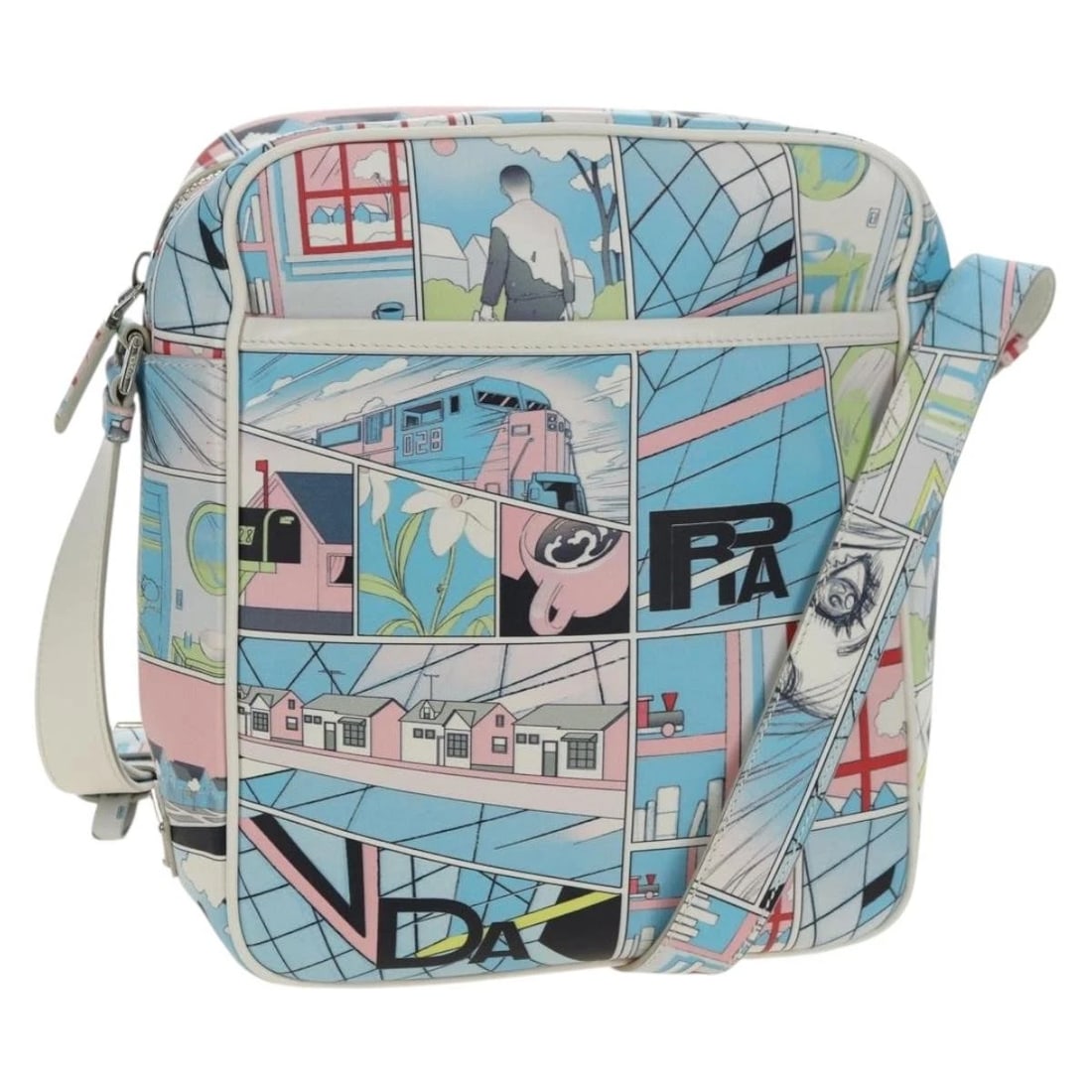 PRADA COMIC PRINT SHOULDER BAG LEATHER WHITE SILVER: PRADA Comic Print Shoulder Bag Leather White Silver Brand: PRADA Type/Style: Shoulder Bag Material: Leather Color: White/Silver Size: W9.4 x H11.0 x D3.5inch(Approx) Accessories: None Acce