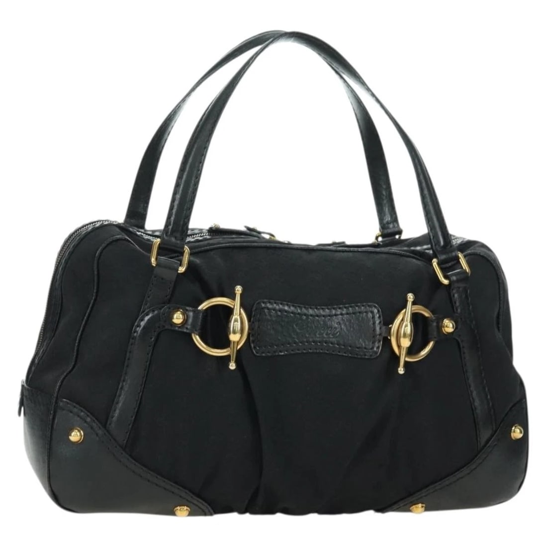 GUCCI GG CANVAS HAND BAG BLACK GOLD AUTH: GUCCI GG Canvas Hand Bag Black Gold Auth Brand: GUCCI Type/Style: Hand Bag Material: Leather/GG Canvas Color: Black/Gold Size: W16.1 x H8.7 x D5.5inch(Approx) Accessories: None Accessories