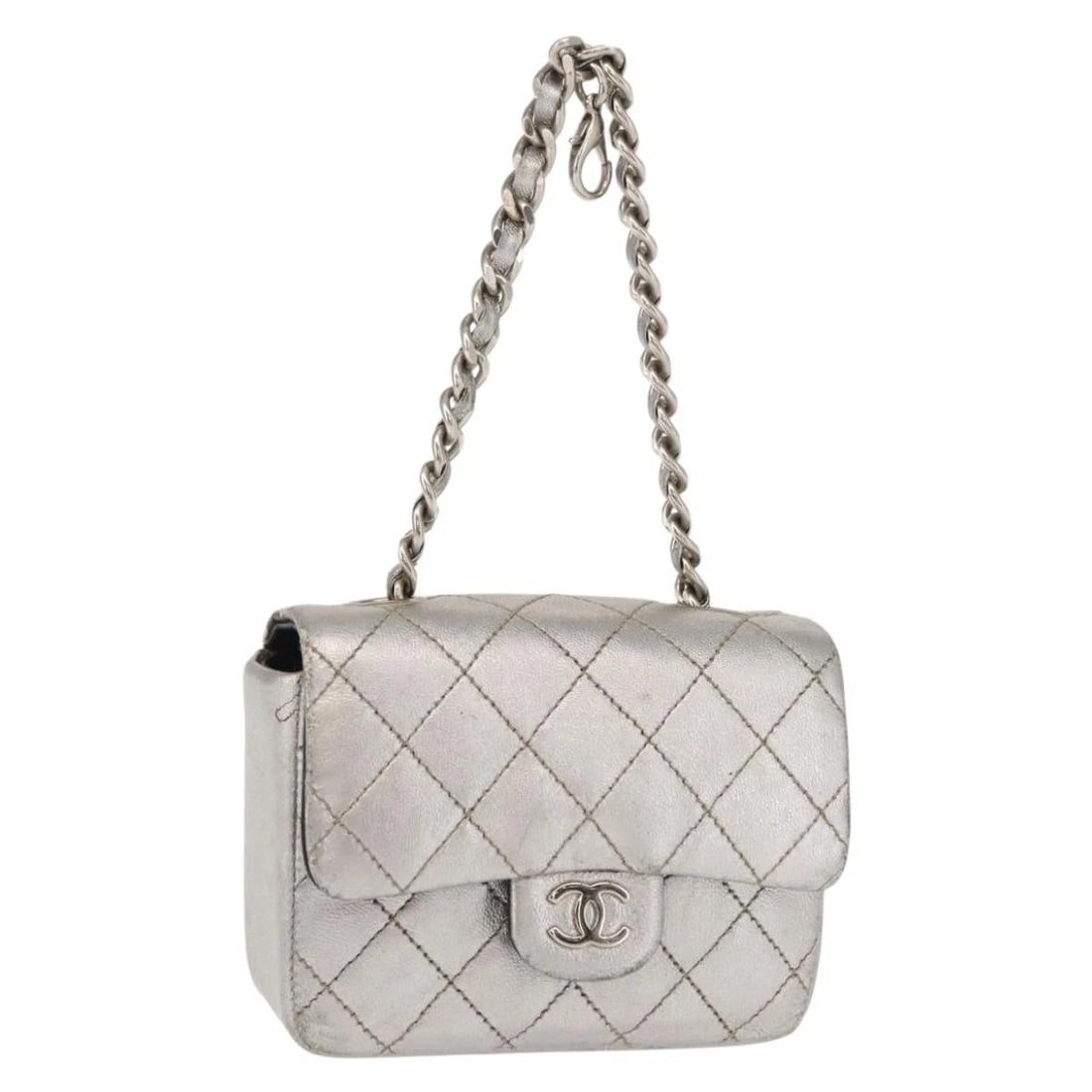 CHANEL MATELASSE CHAIN HAND BAG LAMB SKIN SILVER: CHANEL Matelasse Chain Hand Bag Lamb Skin Silver Brand: CHANEL Type/Style: Hand Bag Material: Lamb Skin Color: Silver Size: W3.9 x H2.6 x D1.4inch(Approx) Accessories: None Accessories Not
