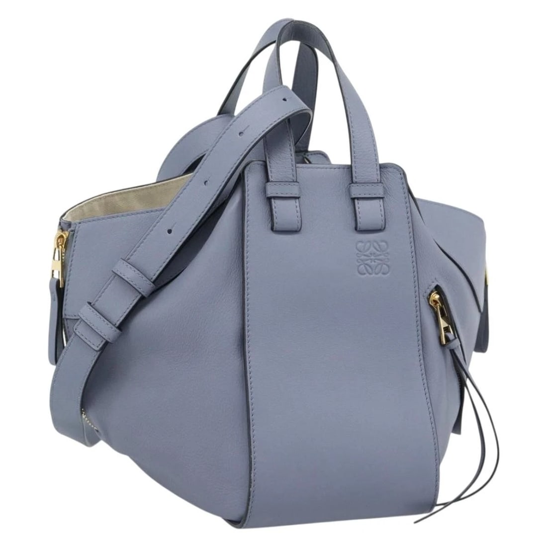 LOEWE HAMMOCK SMALL HAND BAG LEATHER 2WAY LIGHT: LOEWE Hammock Small Hand Bag Leather 2way Light Brand: LOEWE Type/Style: Hand Bag Material: Leather Color: Light Blue/Gold Size: W9.8 x H8.3 x D5.1inch(Approx) Accessories: None Accessorie