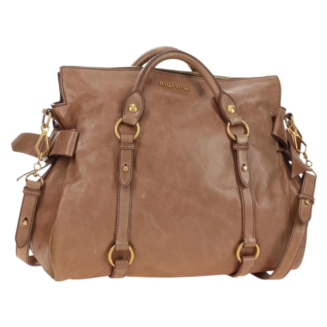 MIU MIU HAND BAG LEATHER 2WAY BEIGE GOLD AUTH: Miu Miu Hand Bag Leather 2way Beige Gold Auth Brand: Miu Miu Type/Style: Hand Bag Material: Leather Color: Beige/Gold Size: W13.8 x H11.8 x D5.9inch(Approx) Accessories: None Accessories N