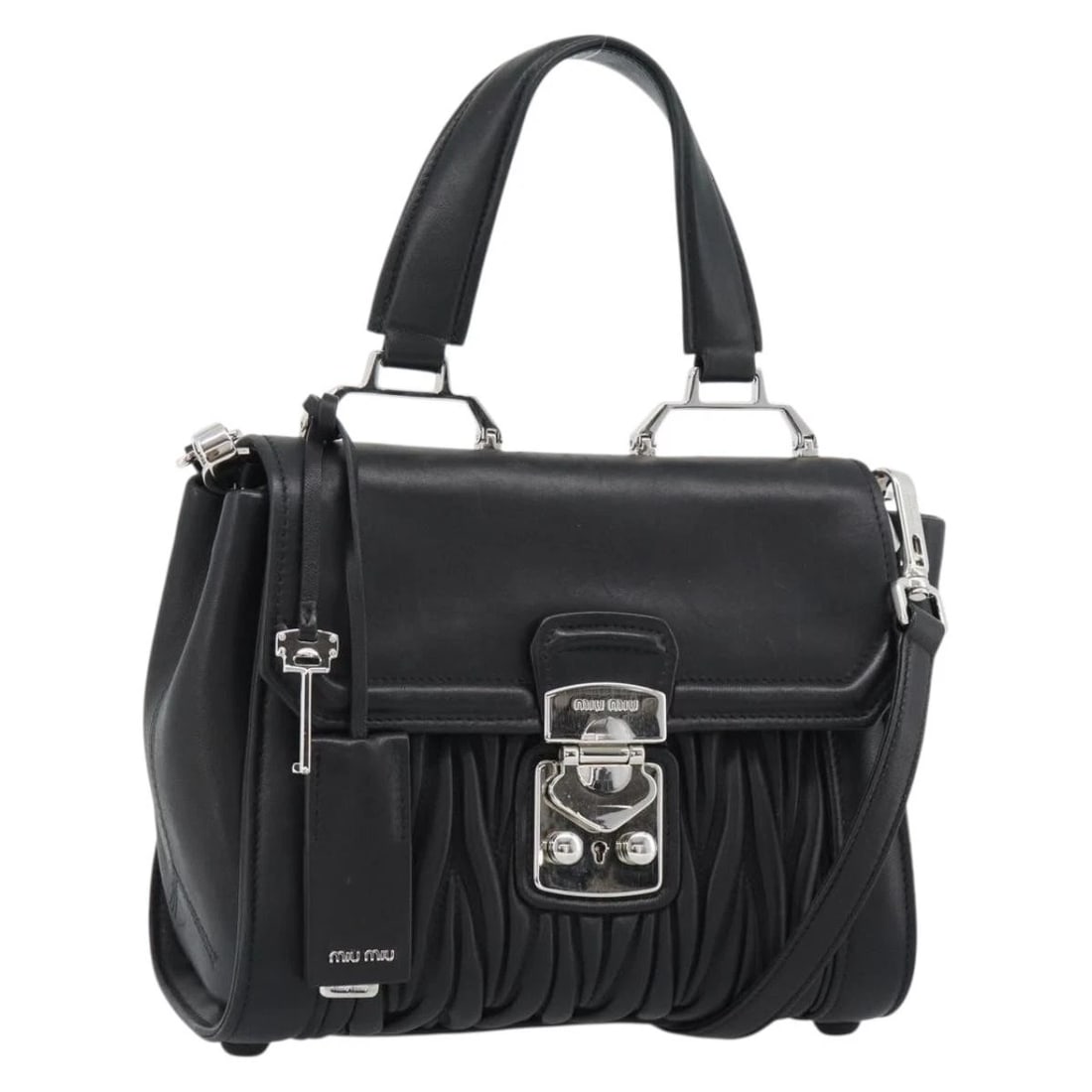 MIU MIU MATELASSE HAND BAG LEATHER 2WAY BLACK SILVER (1 of 4)