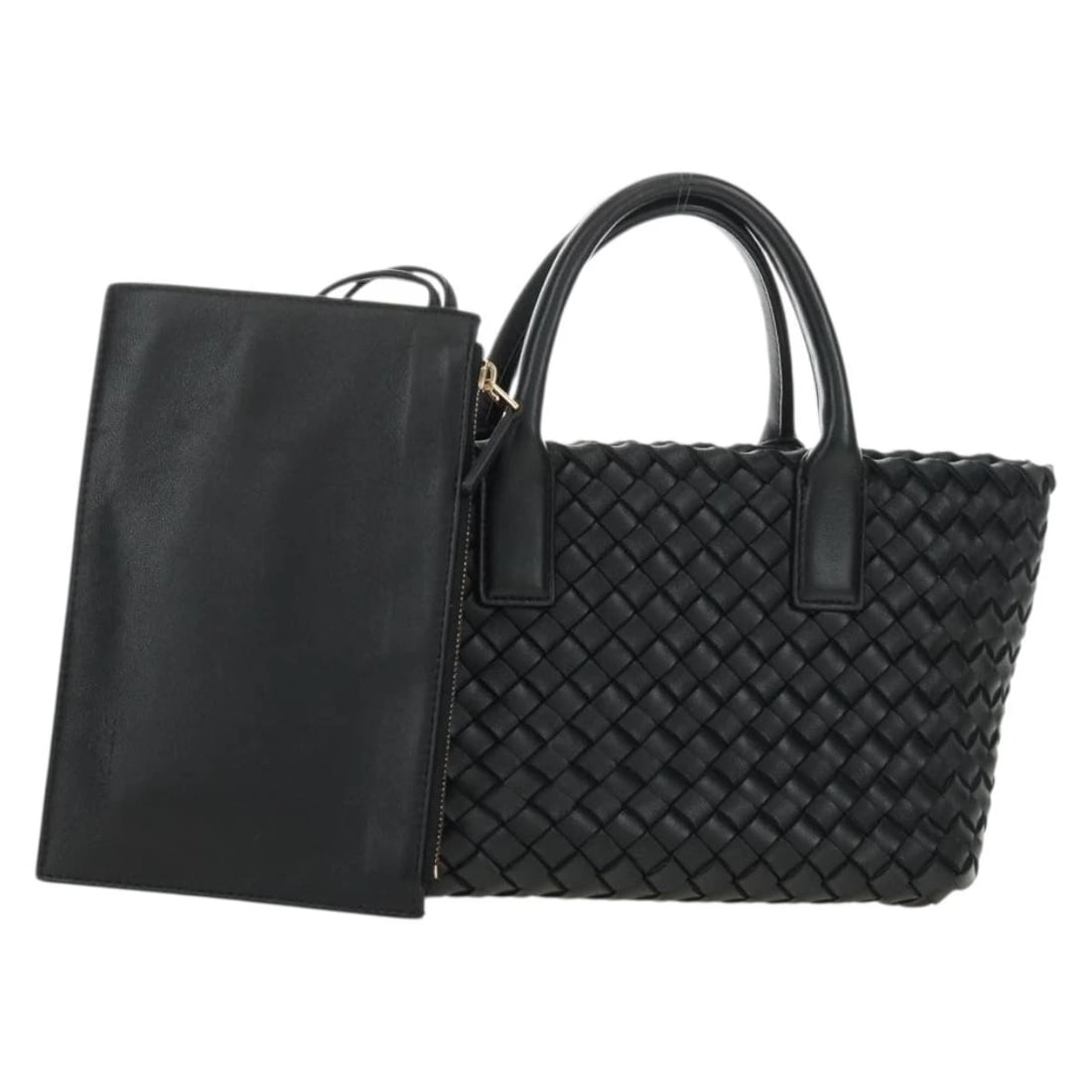 BOTTEGA VENETA INTRECCIATO MINI CABAS HAND BAG: BOTTEGA VENETA INTRECCIATO Mini Cabas Hand Bag Brand: BOTTEGAVENETA Type/Style: Hand Bag Material: Leather Color: Black/Gold Size: W7.5 x H5.9 x D5.1inch Accessories: None Accessories Noti