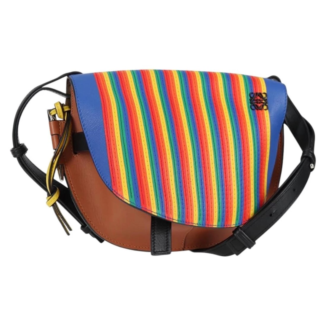 LOEWE ANAGRAM RAINBOW GATE SHOULDER BAG: LOEWE Anagram Rainbow Gate Shoulder Bag Brand: LOEWE Type/Style: Shoulder Bag Material: Leather Color: Brown Size: W9.8 x H7.5 x D4.3inch Accessories: None Accessories Notice: When purchas