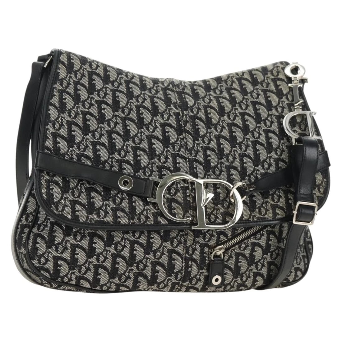 CHRISTIAN DIOR TROTTER CANVAS SHOULDER BAG: Christian Dior Trotter Canvas Shoulder Bag Brand: Christian Dior Type/Style: Shoulder Bag Material: Trotter Canvas Color: Black/Silver Size: W13.4 x H8.7 x D1.6inch Accessories: None Acces
