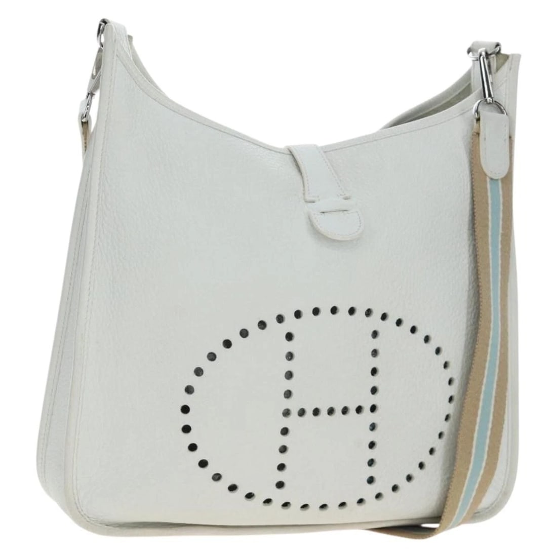 HERMES EVELYN 1GM SHOULDER BAG: HERMES Evelyn 1GM Shoulder Bag Brand: HERMES Type/Style: Shoulder Bag Material: Leather Color: White/Silver Size: W12.2 x H11.8 x D3.1inch Accessories: None Accessories Notice: When purchasing