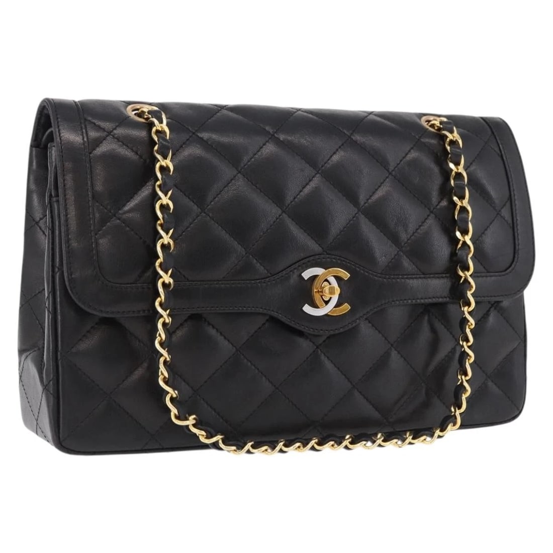 CHANEL MATELASSE 28 CHAIN HAND BAG: CHANEL Matelasse 28 Chain Hand Bag Brand: CHANEL Type/Style: Hand Bag Material: Lamb Skin Color: Black/Gold Tone Size: W11.0 x H6.7 x D2.6inch Accessories: None Accessories Notice: When pu
