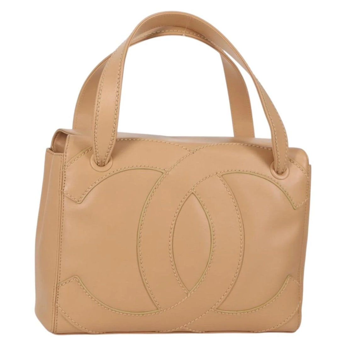 CHANEL HAND BAG LAMB SKIN BEIGE GOLD: CHANEL Hand Bag Lamb Skin Beige Gold Brand: CHANEL Type/Style: Hand Bag Material: Lamb Skin Color: Beige/Gold Size: W11.0 x H7.5 x D3.5inch Accessories: None Accessories Notice: When purch