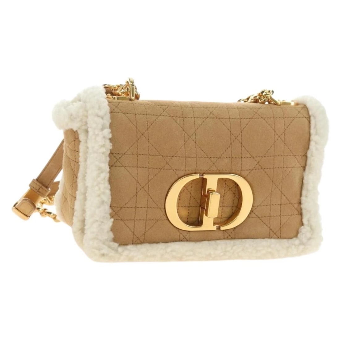 CHRISTIAN DIOR CARO CHAIN SHOULDER BAG: Christian Dior Caro Chain Shoulder Bag Brand: Christian Dior Type/Style: Shoulder Bag Material: Canvas Color: Beige/Gold Size: W9.1 x H4.7 x D3.1inch Accessories: None Accessories Notice: