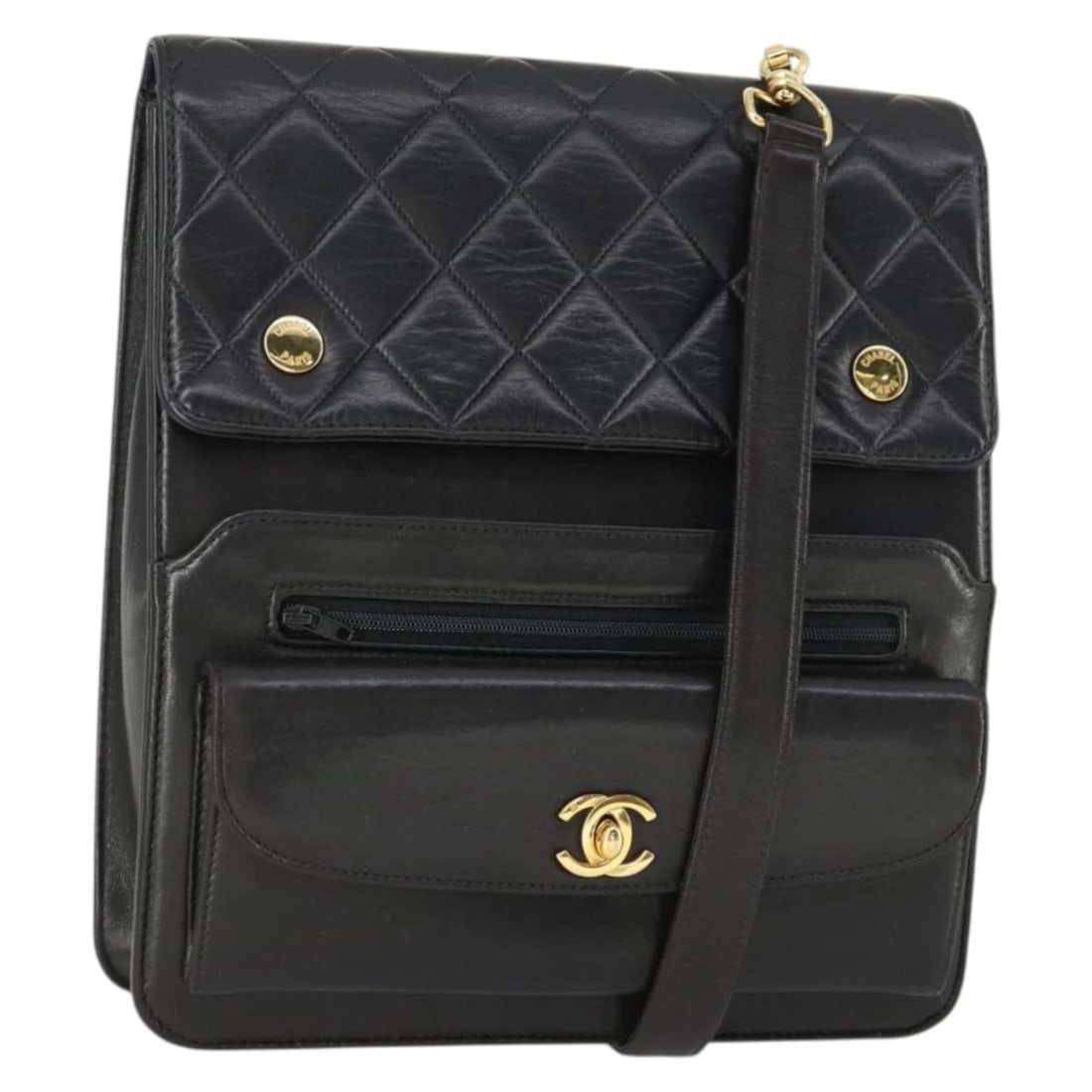 CHANEL MATELASSE CHAIN SHOULDER BAG: CHANEL Matelasse Chain Shoulder Bag Brand: CHANEL Type/Style: Shoulder Bag Material: Lamb Skin Color: Black/Gold Size: W9.1 x H9.8 x D2.0inch Accessories: None Accessories Notice: When pur