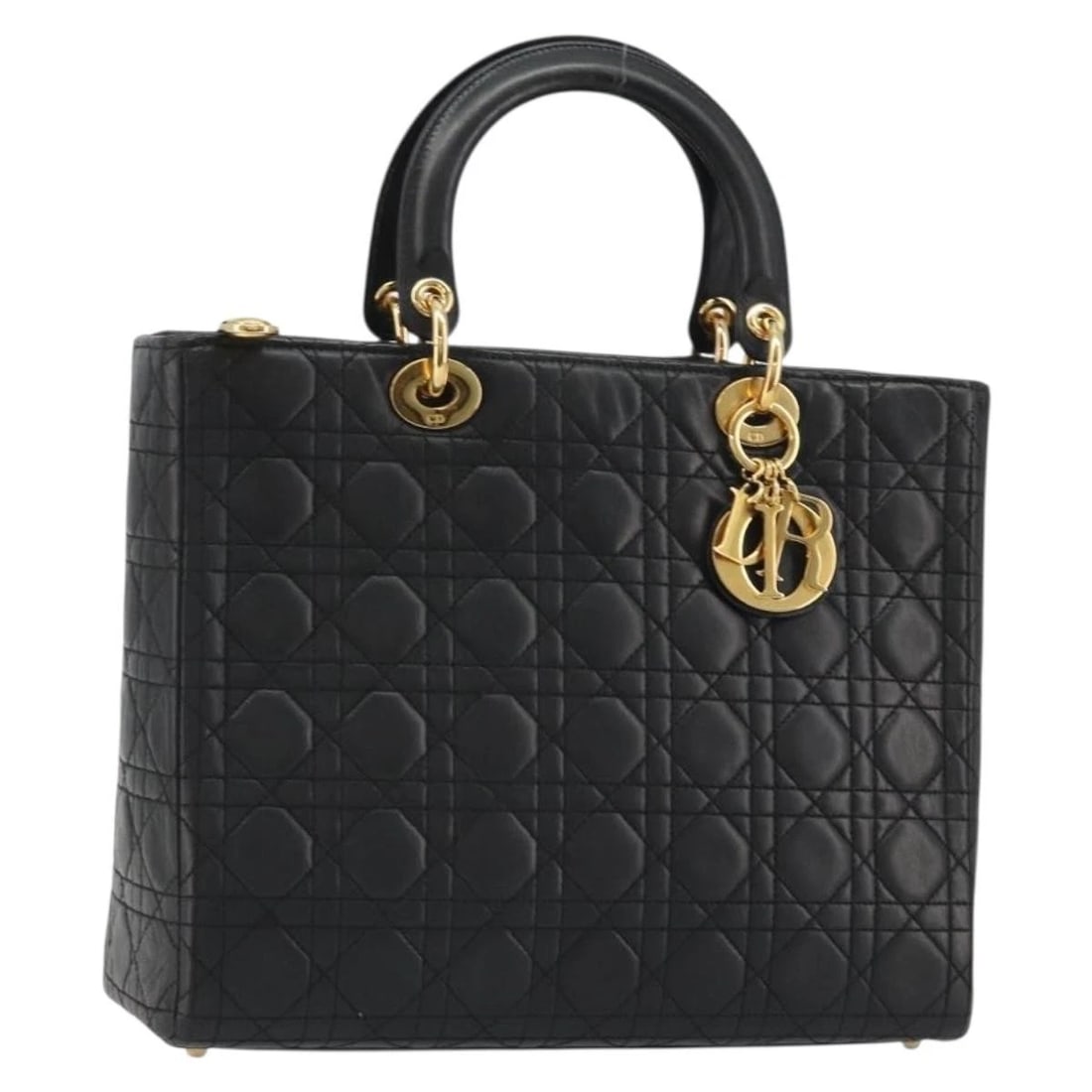 CHRISTIAN DIOR LADY DIOR CANAGE HAND BAG: Christian Dior Lady Dior Canage Hand Bag Brand: Christian Dior Type/Style: Hand Bag Material: Lamb Skin Color: Black/Gold Size: W12.2 x H9.8 x D4.3inch Accessories: None Accessories Notice