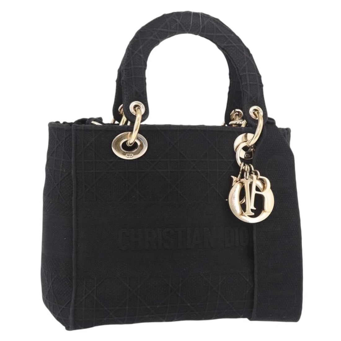 CHRISTIAN DIOR LADY DELIGHT HAND BAG CANVAS: Christian Dior Lady Delight Hand Bag Canvas Brand: Christian Dior Type/Style: Hand Bag Material: Canvas Color: Black/Gold Size: W9.1 x H7.5 x D4.3inch Accessories: None Accessories Notice: