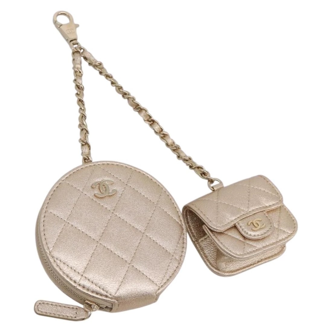 CHANEL MATELASSE POUCH LAMB SKIN CHAMPAGNE: CHANEL Matelasse Pouch Lamb Skin Champagne Brand: CHANEL Type/Style: Pouch Material: Lamb Skin Color: Champagne Gold Size: W3.9 x H3.9 x D0.8inch Accessories: None Accessories Notice: When