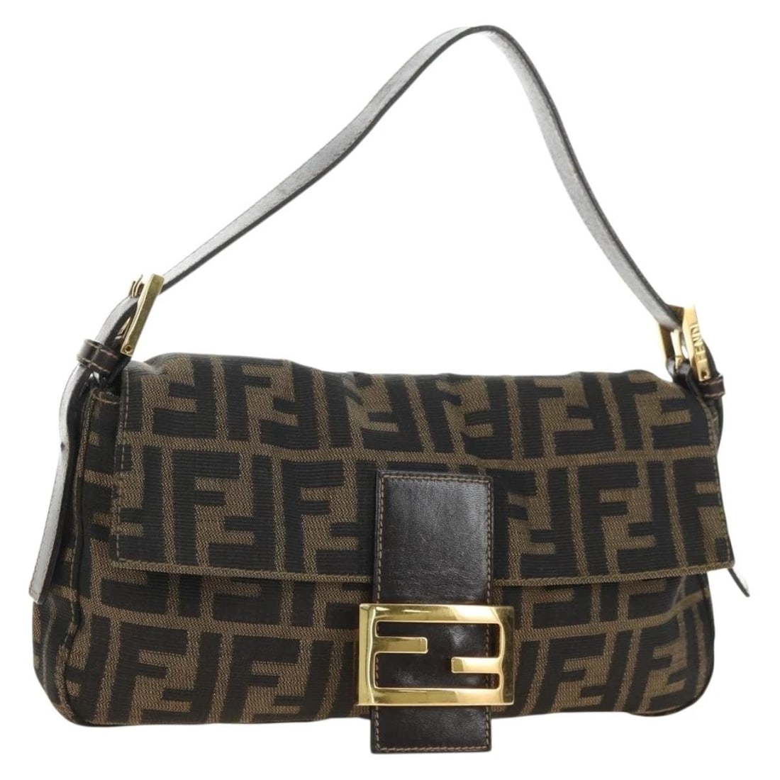 FENDI ZUCCA CANVAS MAMMA BAGUETTE SHOULDER BAG: FENDI Zucca Canvas Mamma Baguette Shoulder Bag Brand: FENDI Type/Style: Shoulder Bag Material: Zucca Canvas Color: Black/Brown Size: W9.8 x H5.9 x D1.6inch Accessories: None Accessories No