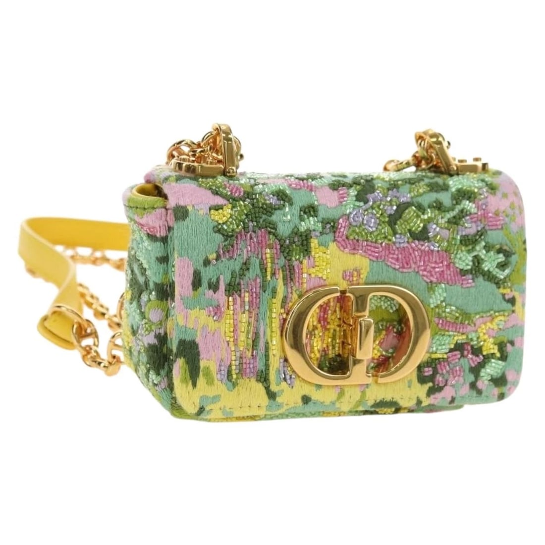 CHRISTIAN DIOR CARO CHAIN SHOULDER BAG: Christian Dior Caro Chain Shoulder Bag Brand: Christian Dior Type/Style: Shoulder Bag Material: Canvas Color: Green/Gold Size: W5.1 x H2.8 x D2.0inch Accessories: None Accessories Notice: