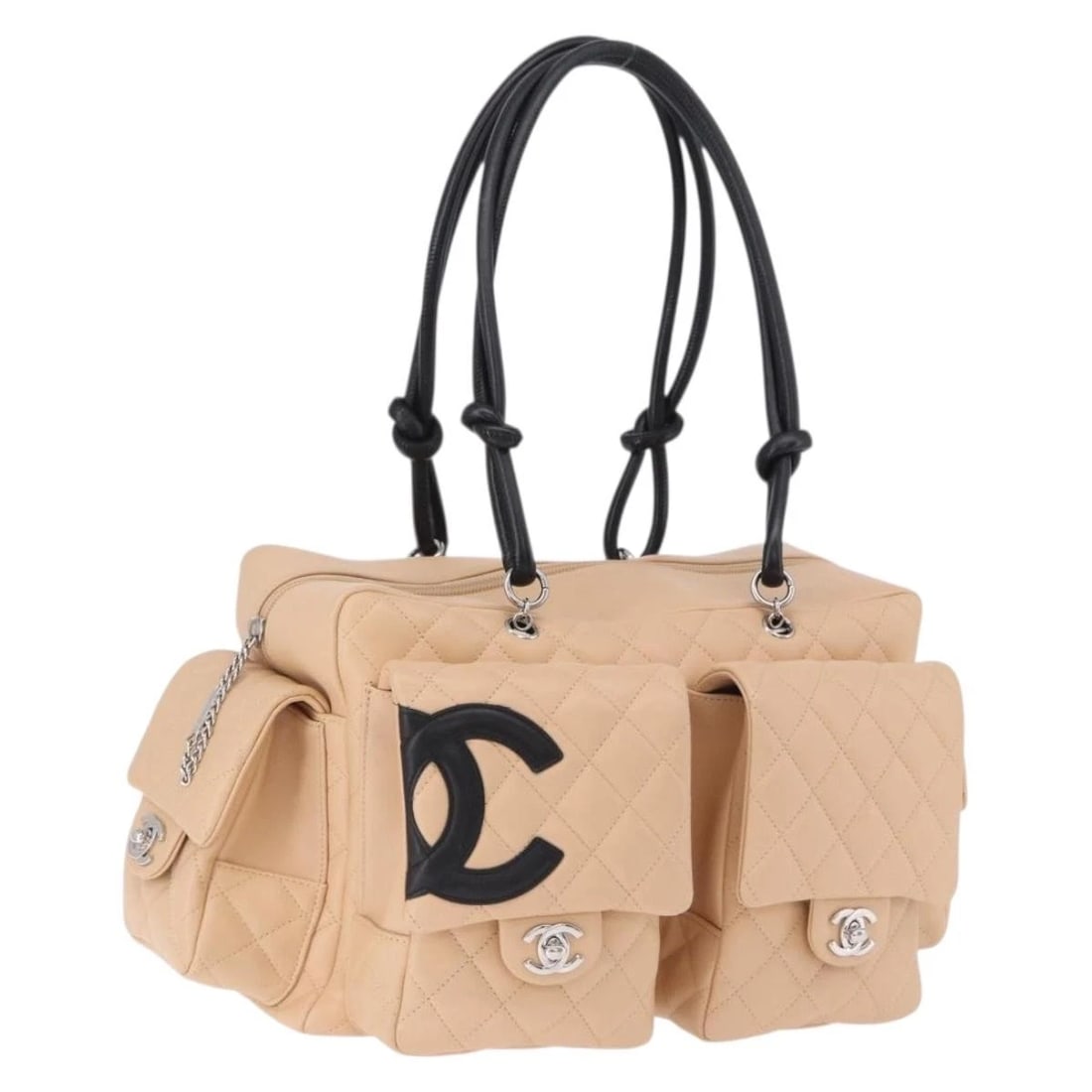 CHANEL CAMBON LINE MATELASSE BOSTON BAG: CHANEL Cambon Line Matelasse Boston Bag Brand: CHANEL Type/Style: Boston Bag Material: leather Color: Pink/Silver Size: W11.8 x H7.9 x D4.7inch Accessories: None Accessories Notice: When p
