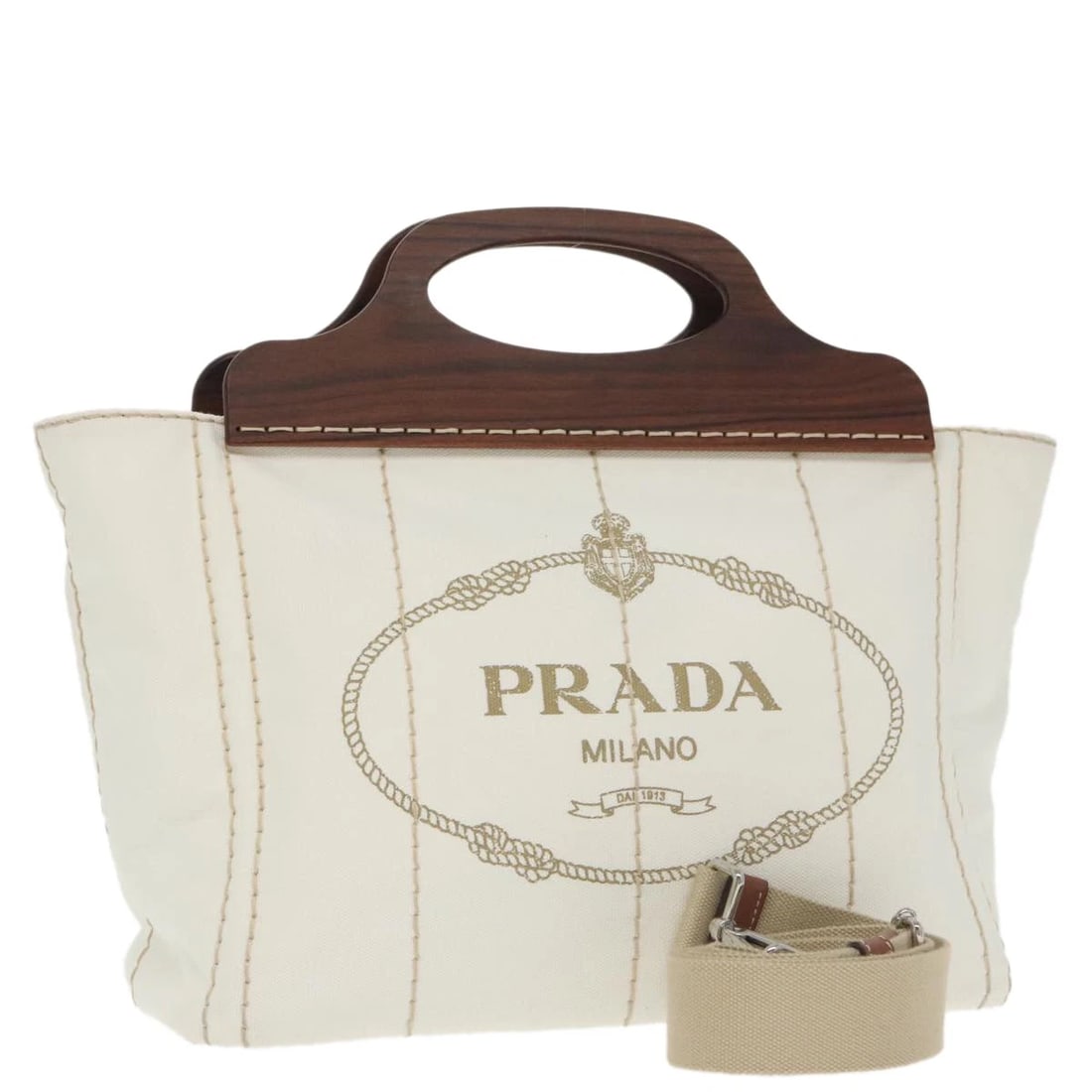 PRADA CANAPALAGE HAND BAG CANVAS WHITE SILVER (1 of 4)