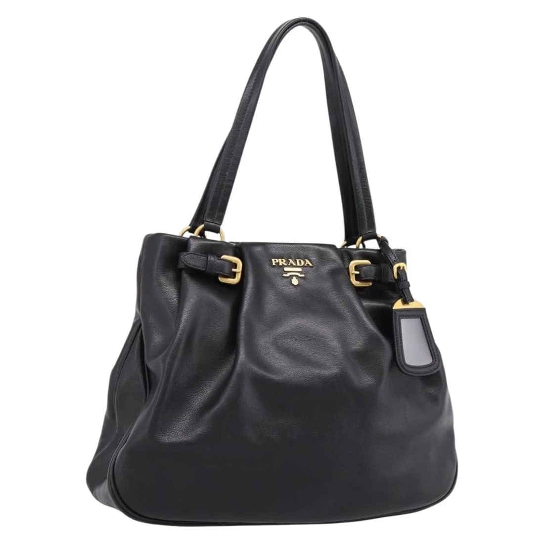 PRADA TOTE BAG CALF SKIN BLACK GOLD: PRADA Tote Bag Calf Skin Black Gold Brand: PRADA Type/Style: Tote Bag Material: leather Color: Black/Gold Size: W14.6 x H11.0 x D3.5inch Accessories: None Accessories Notice: When purchasi