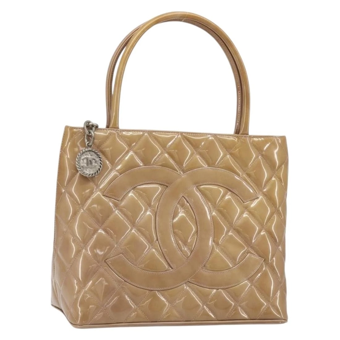 CHANEL MATELASSE REPRINT TOTE BAG: CHANEL Matelasse Reprint Tote Bag Brand: CHANEL Type/Style: Tote Bag Material: Patent Leather Color: Beige Size: W11.4 x H10.0 x D5.5inch Accessories: None Accessories Notice: When purchas