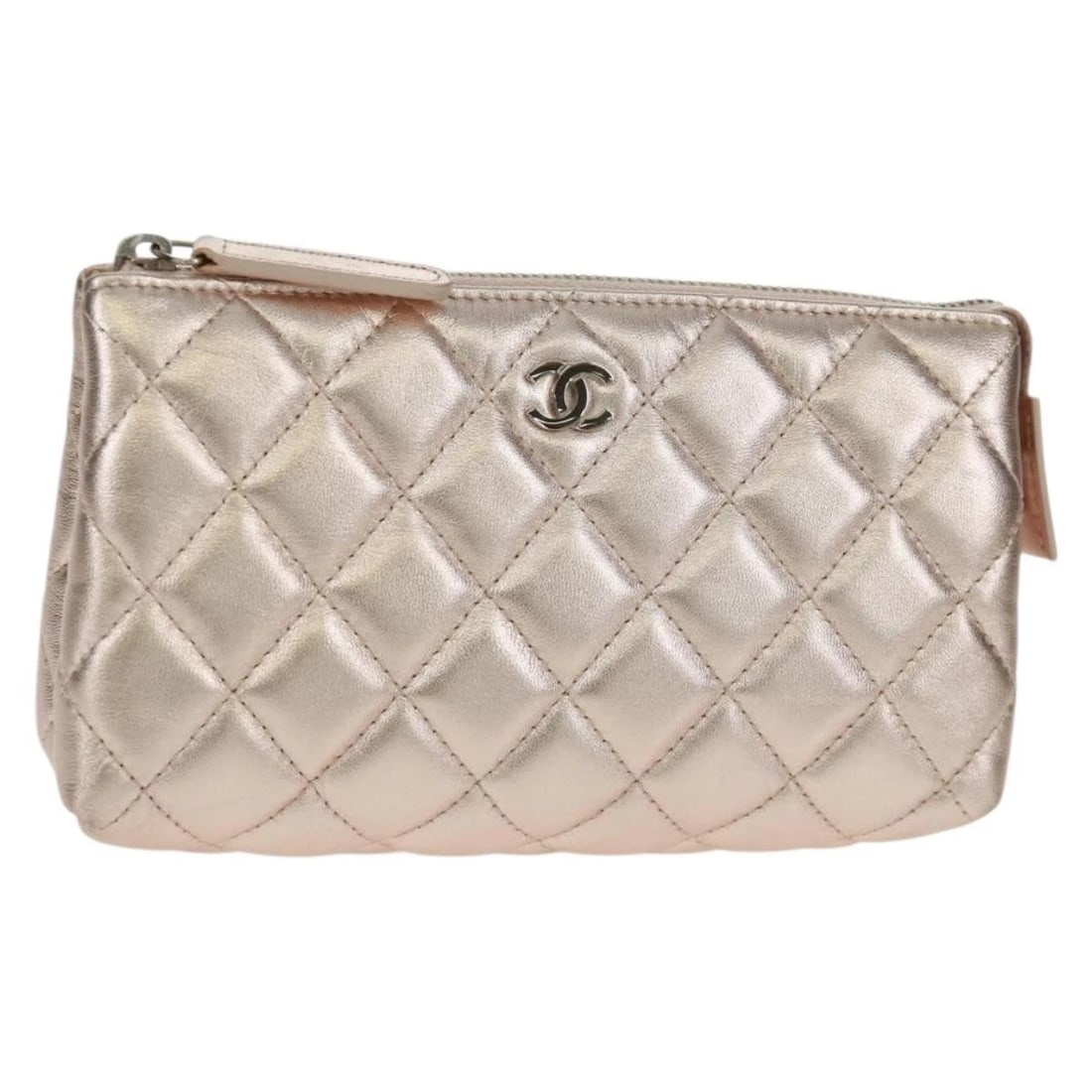CHANEL MATELASSE POUCH LAMB SKIN PINK SILVER: CHANEL Matelasse Pouch Lamb Skin Pink Silver Brand: CHANEL Type/Style: Pouch Material: Lamb Skin Color: Pink/Silver Size: W6.3 x H3.5 x D2.0inch Accessories: None Accessories Notice: When