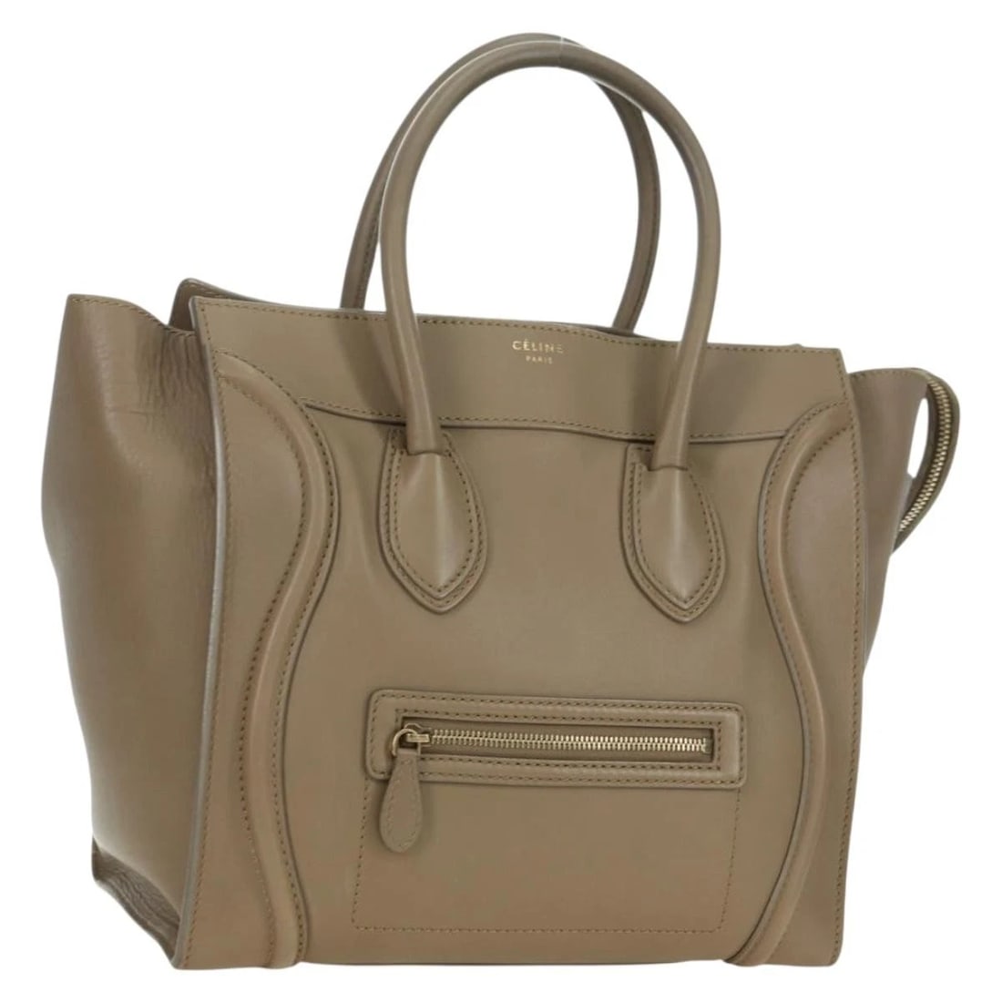 CELINE LUGGAGE MINI SHOPPER HAND BAG: CELINE Luggage Mini Shopper Hand Bag Brand: CELINE Type/Style: Hand Bag Material: Leather Color: Beige/Gold Size: W11.8 x H11.8 x D6.7inch Accessories: None Accessories Notice: When purcha