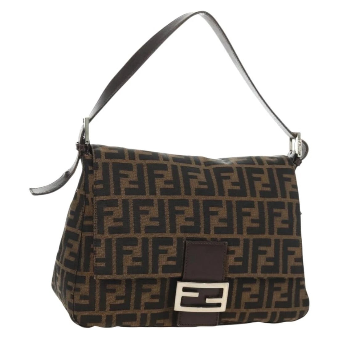 FENDI ZUCCA CANVAS MAMMA BAGUETTE SHOULDER BAG: FENDI Zucca Canvas Mamma Baguette Shoulder Bag Brand: FENDI Type/Style: Shoulder Bag Material: Zucca Canvas Color: Black/Brown Size: W11.0 x H8.3 x D4.7inch Accessories: None Accessories N