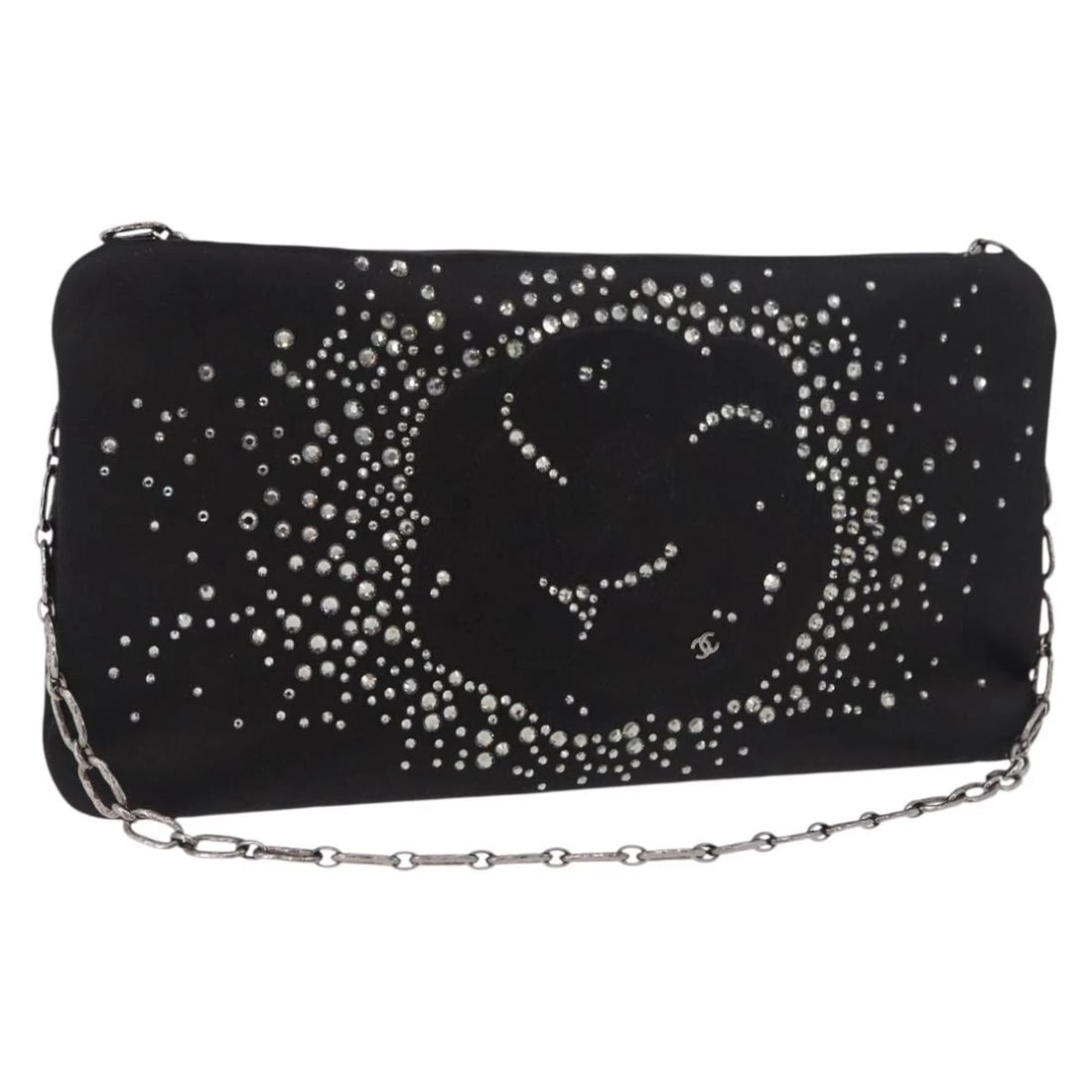CHANEL CAMELIA CHAIN SHOULDER BAG SATIN: CHANEL Camelia Chain Shoulder Bag Satin Brand: CHANEL Type/Style: Shoulder Bag Material: Satin Color: Black/Silver Size: W10.6 x H5.5inch Accessories: None Accessories Notice: When purchas