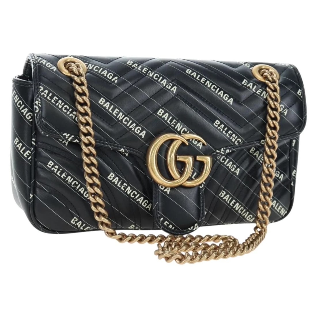 GUCCI GG MARMONT THE HACKER PROJECT BAG BALENCIAGA: GUCCI GG Marmont The Hacker Project Bag Balenciaga Brand: GUCCI Type/Style: Shoulder Bag Material: leather Color: Black/Gold Size: W9.8 x H5.9 x D2.8inch Accessories: None Accessories Noti