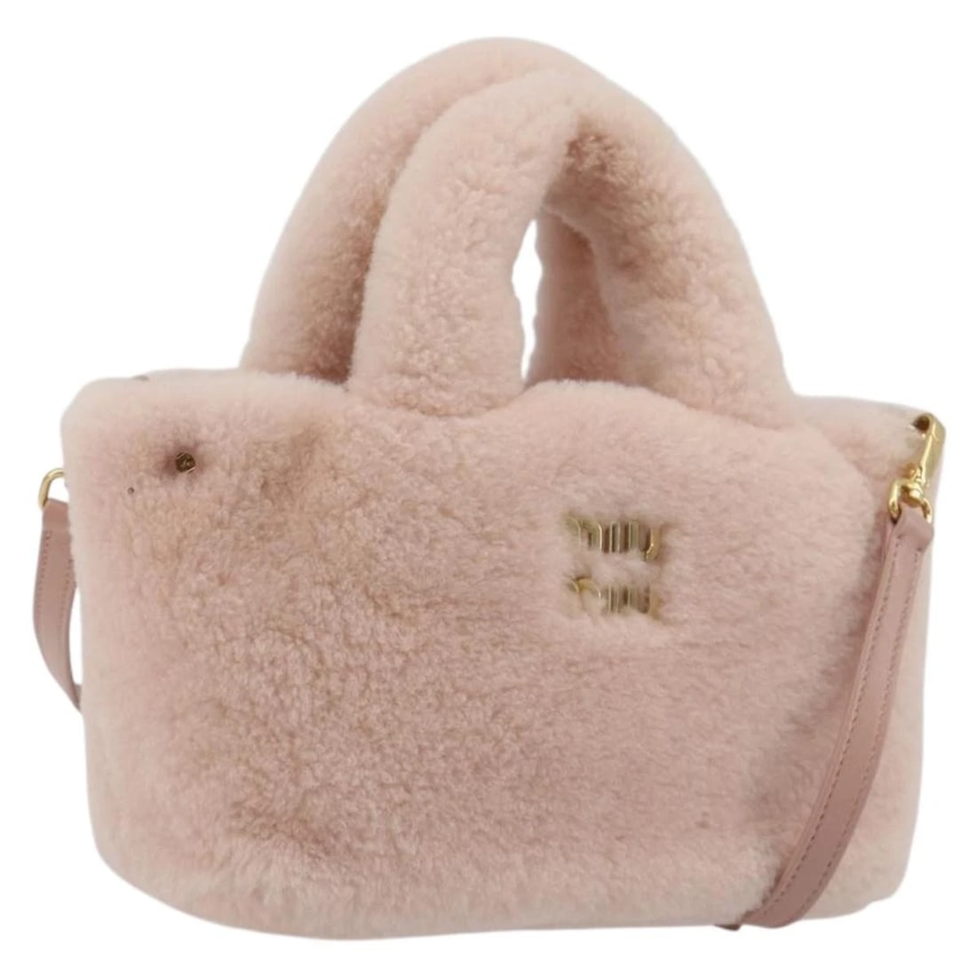 MIU MIU HAND BAG FUR 2WAY PINK GOLD TONE: Miu Miu Hand Bag Fur 2way Pink Gold Tone Brand: Miu Miu Type/Style: Hand Bag Material: Fur Color: Pink/Gold Tone Size: W7.5 x H5.1 x D3.9inch Accessories: None Accessories Notice: When purchasing