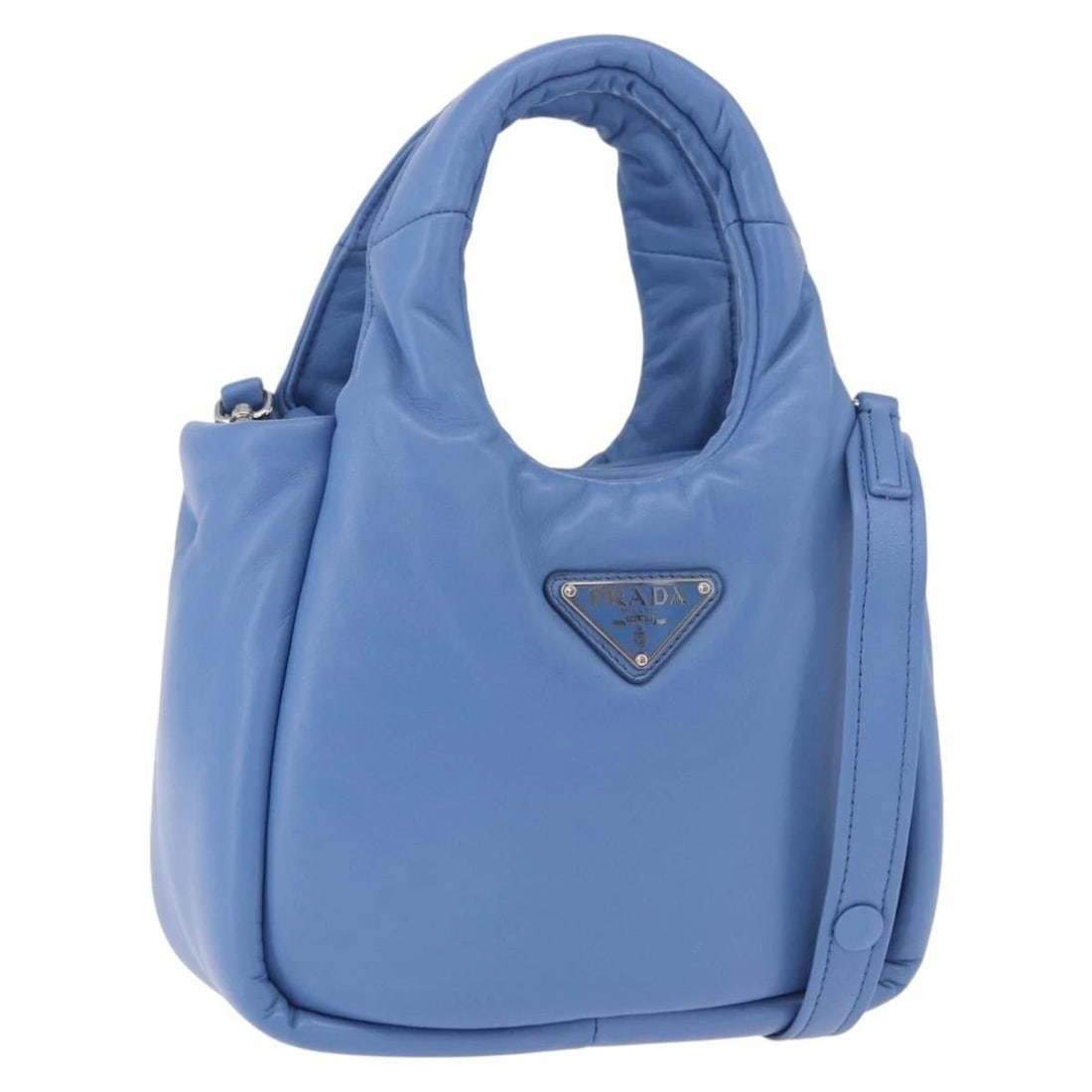 PRADA HAND BAG LEATHER 2WAY LIGHT BLUE SILVER: PRADA Hand Bag Leather 2way Light Blue Silver Brand: PRADA Type/Style: Hand Bag Material: leather Color: Light Blue/Silver Size: W7.1 x H5.5 x D2.8inch Accessories: None Accessories Notice