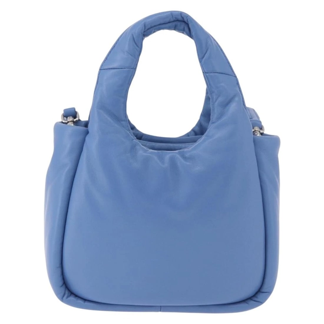 PRADA HAND BAG LEATHER 2WAY LIGHT BLUE SILVER - 2