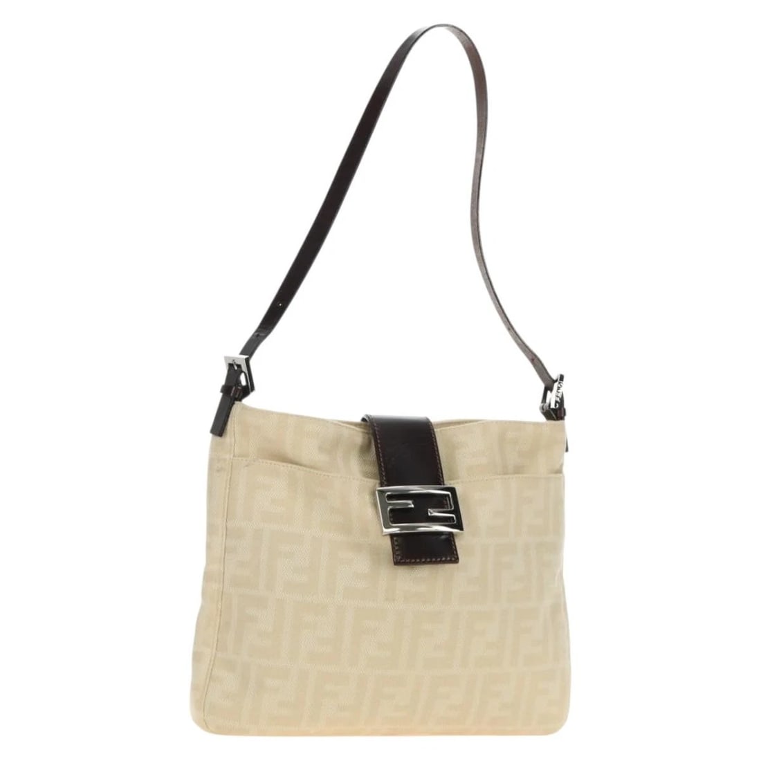 FENDI ZUCCA CANVAS MAMMA BAGUETTE SHOULDER BAG: FENDI Zucca Canvas Mamma Baguette Shoulder Bag Brand: FENDI Type/Style: Shoulder Bag Material: Zucca Canvas Color: Ivory/Silver Size: W11.0 x H9.4 x D1.2inch Accessories: None Accessories