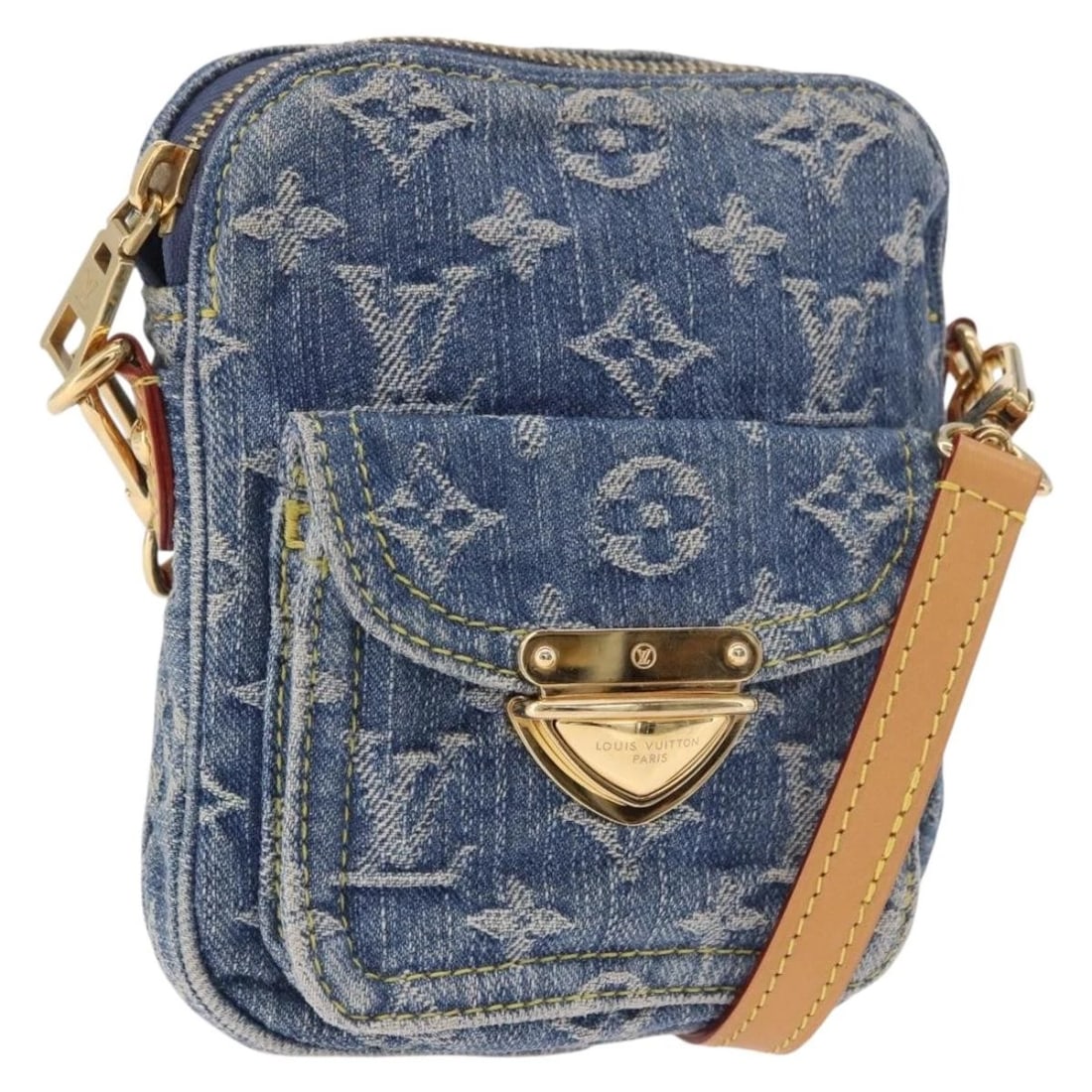 LOUIS VUITTON MONOGRAM DENIM POCHETTE FAIRFAX BAG: LOUIS VUITTON Monogram Denim Pochette Fairfax Bag Brand: LOUIS VUITTON Type/Style: Shoulder Bag Material: Monogram Denim Canvas Color: Blue Size: W5.5 x H6.3 x D0.8inch Accessories: None A