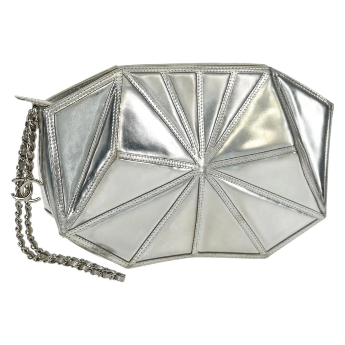 CHANEL CLUTCH BAG LEATHER SILVER (1 of 5)